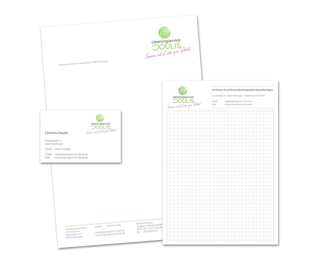 Referenzen - Briefpapier, Visitenkarten, Blöcke Cleaningservice Doulis